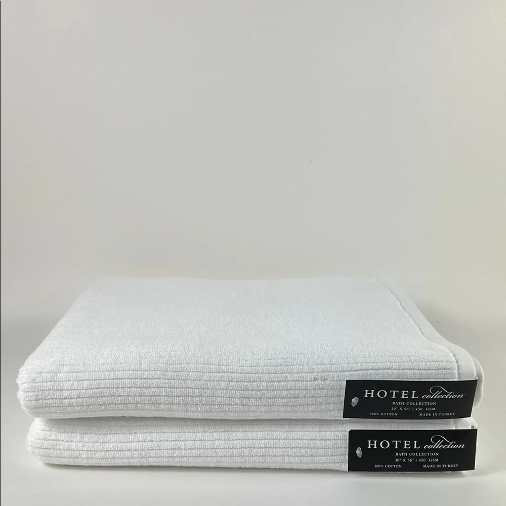 Hotel Collection Bath Towels Plush White Ribbed Turkish Cotton Set of 2 NEW